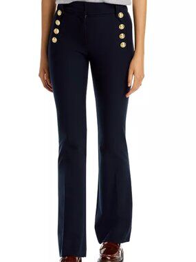 10 Crosby Derek Lam Black Boot-Cut Pants with Gold Button Accent